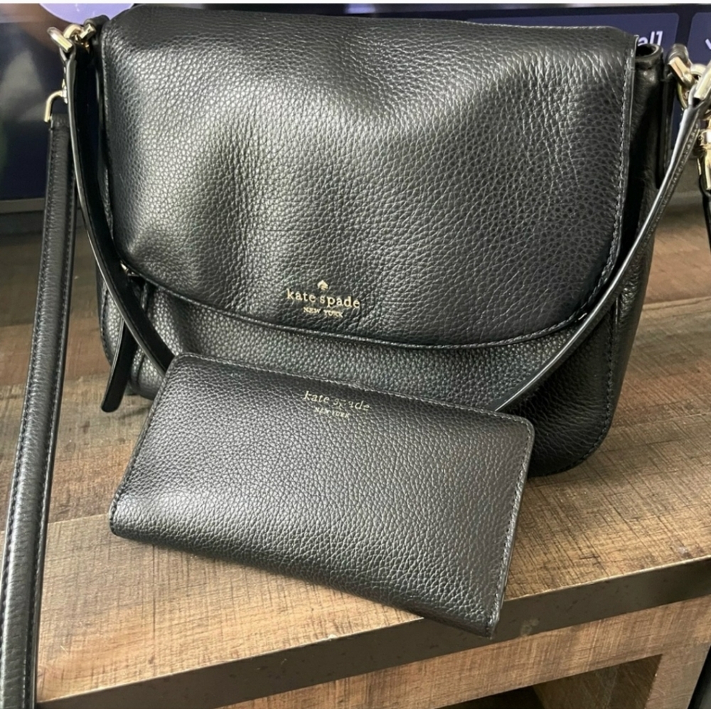 Kate Spade Black Leather Bag And Wallet